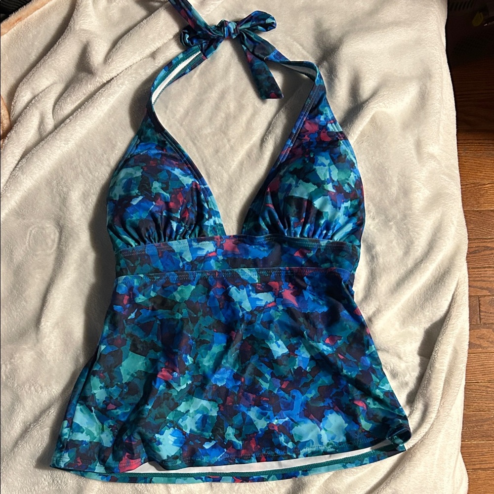 Lavish Blue and Pink Halter Swim Top